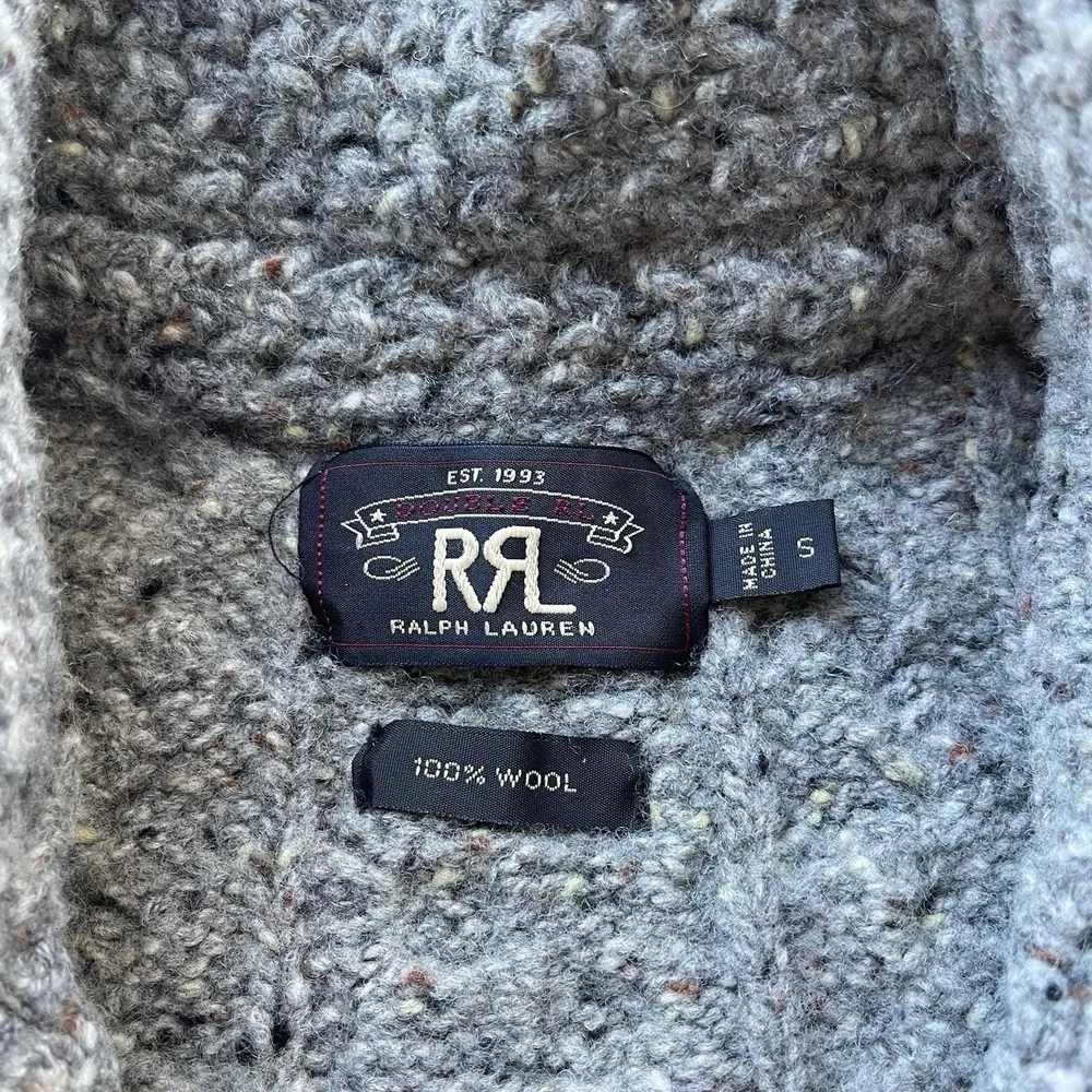 RRL Ralph Lauren Speckled Aran Chunky Cable Knit Wool Shawl Cardigan Men's Small